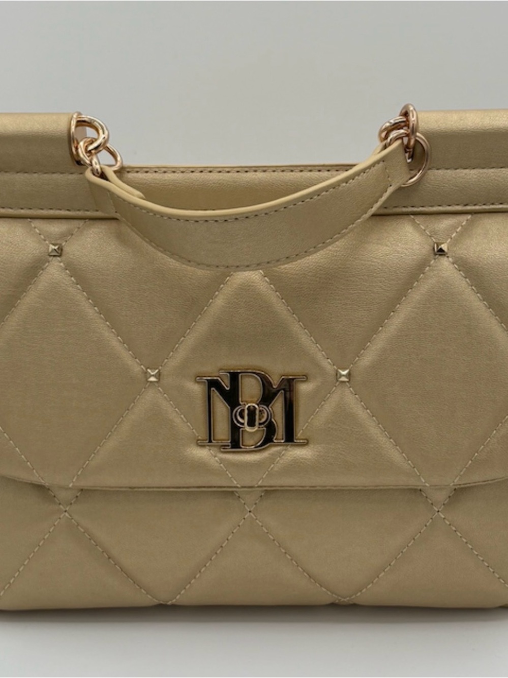 Badgley Mischka Quilted Satchel in Light Gold